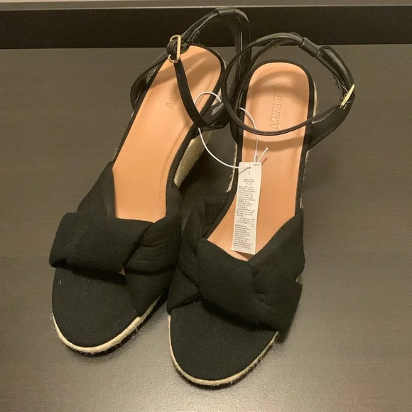 OLD NAVY Knotted Canvas Espadrille Wedge Sandals‎ in Black Jack - Picture 5 of 11